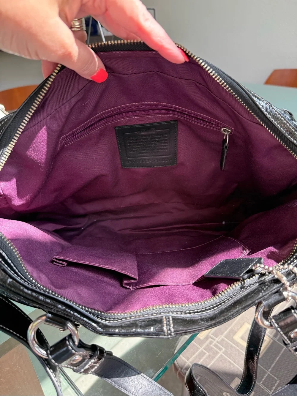 Coach Black Patent Leather Satchel with Silver Hardware